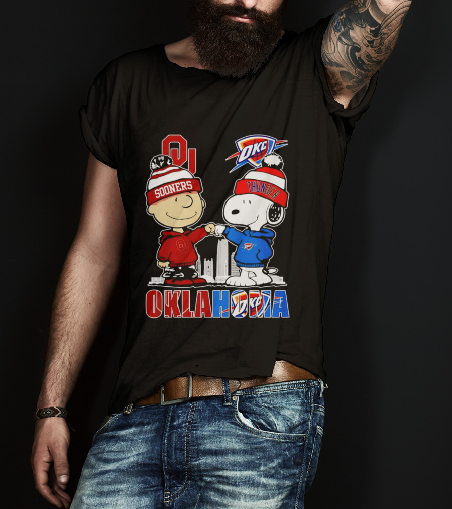 Oklahoma Sooners OU Snoopy OKC Thunder Unity Skyline T-Shirt