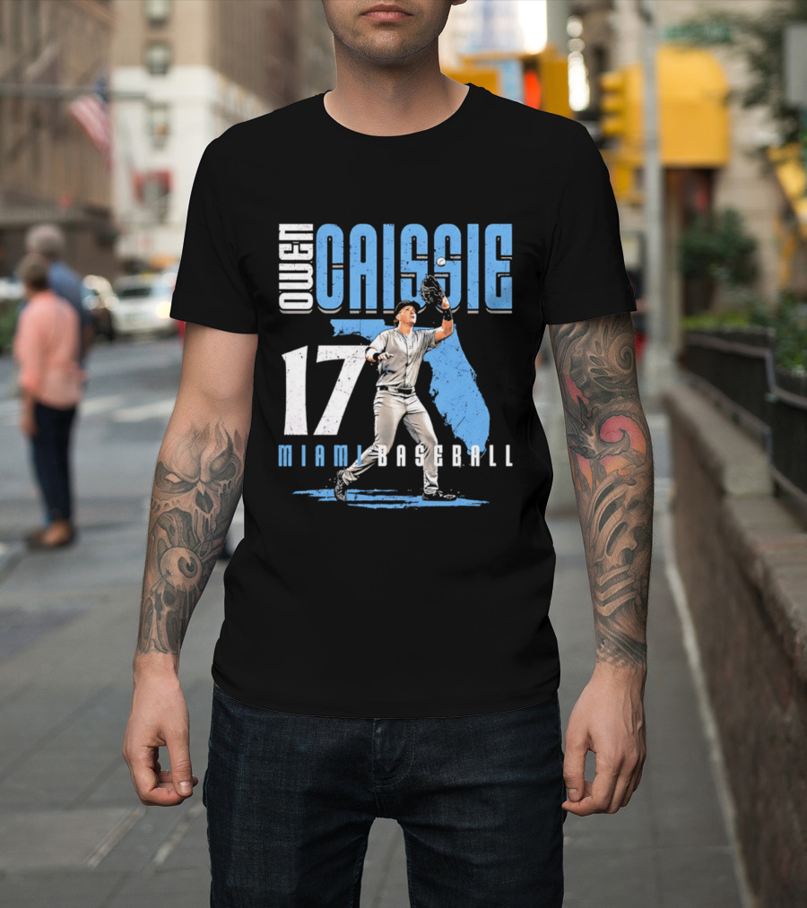 Owen Caissie 17 Miami Baseball Florida Map T-Shirt