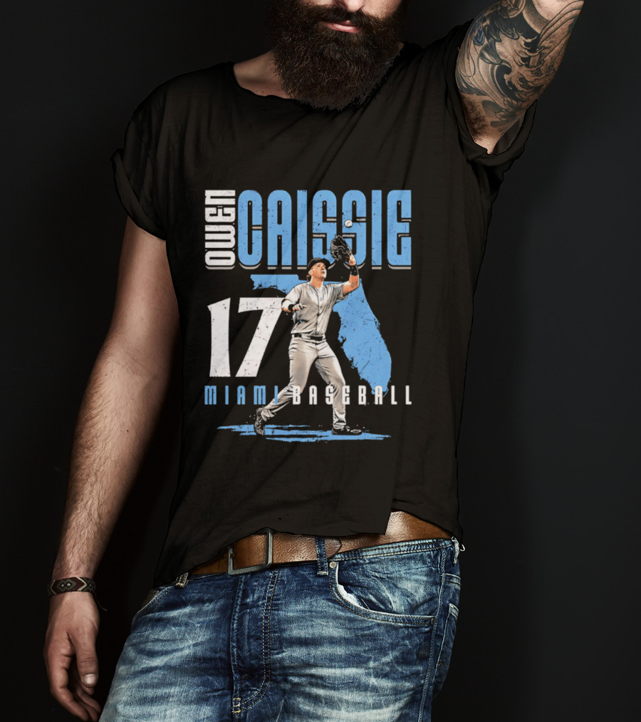 Owen Caissie 17 Miami Baseball Florida Map T-Shirt