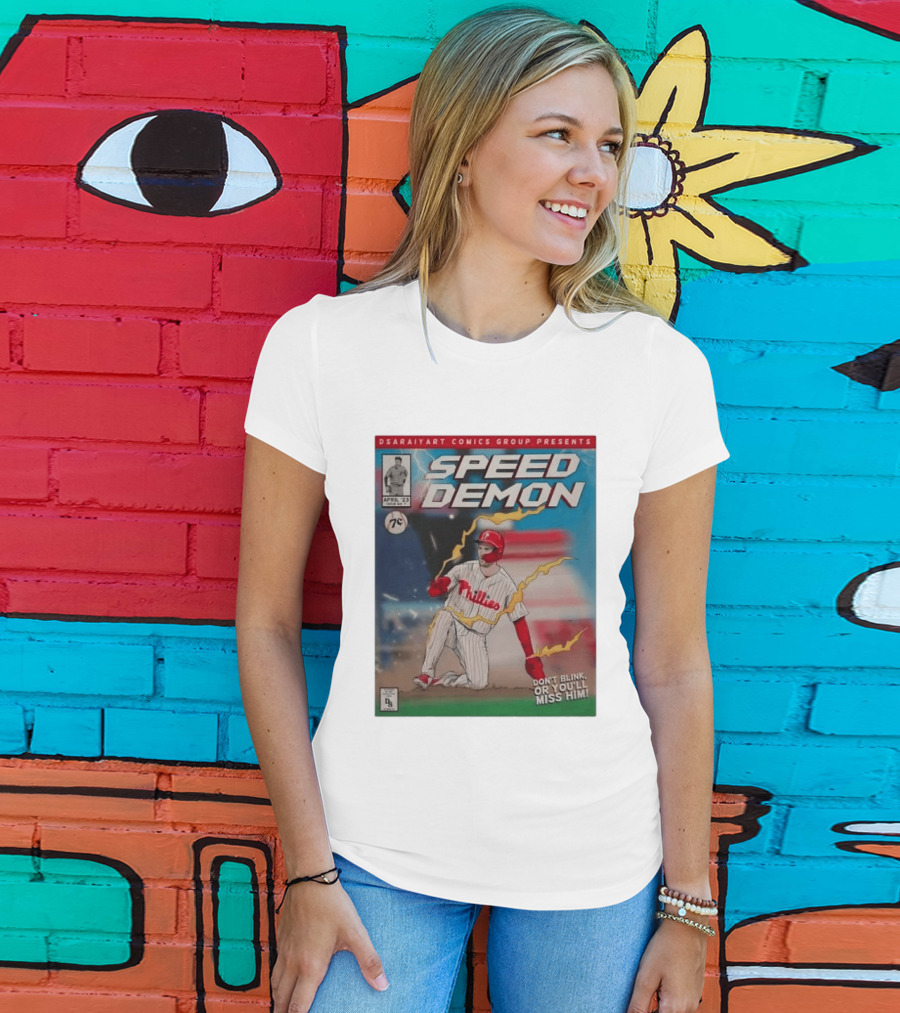 DSaraiyart Speed Demon Phillies April 23 Comics Group Don't Blink Trea Turner T-Shirt
