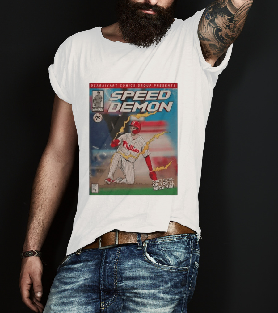 DSaraiyart Speed Demon Phillies April 23 Comics Group Don't Blink Trea Turner T-Shirt