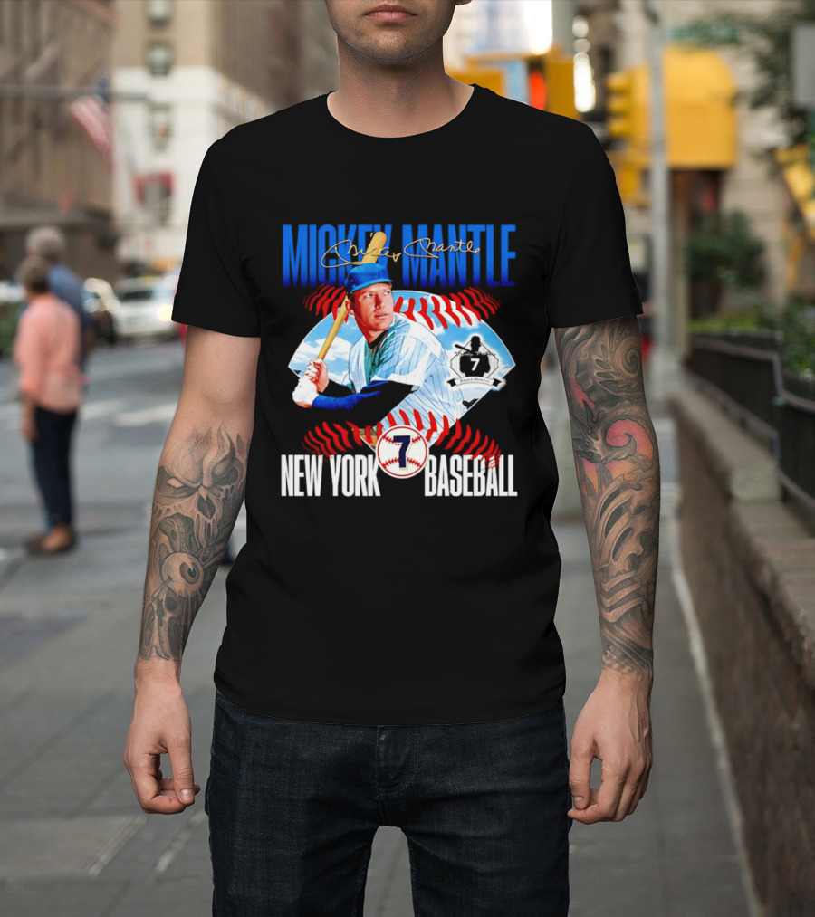 Mickey Mantle New York Baseball 7 Laces T-Shirt
