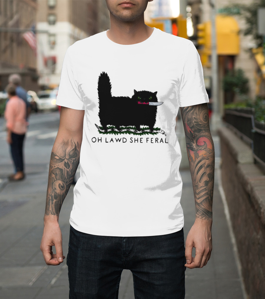 Oh Lawd She Feral Cat Knife Snake T-Shirt