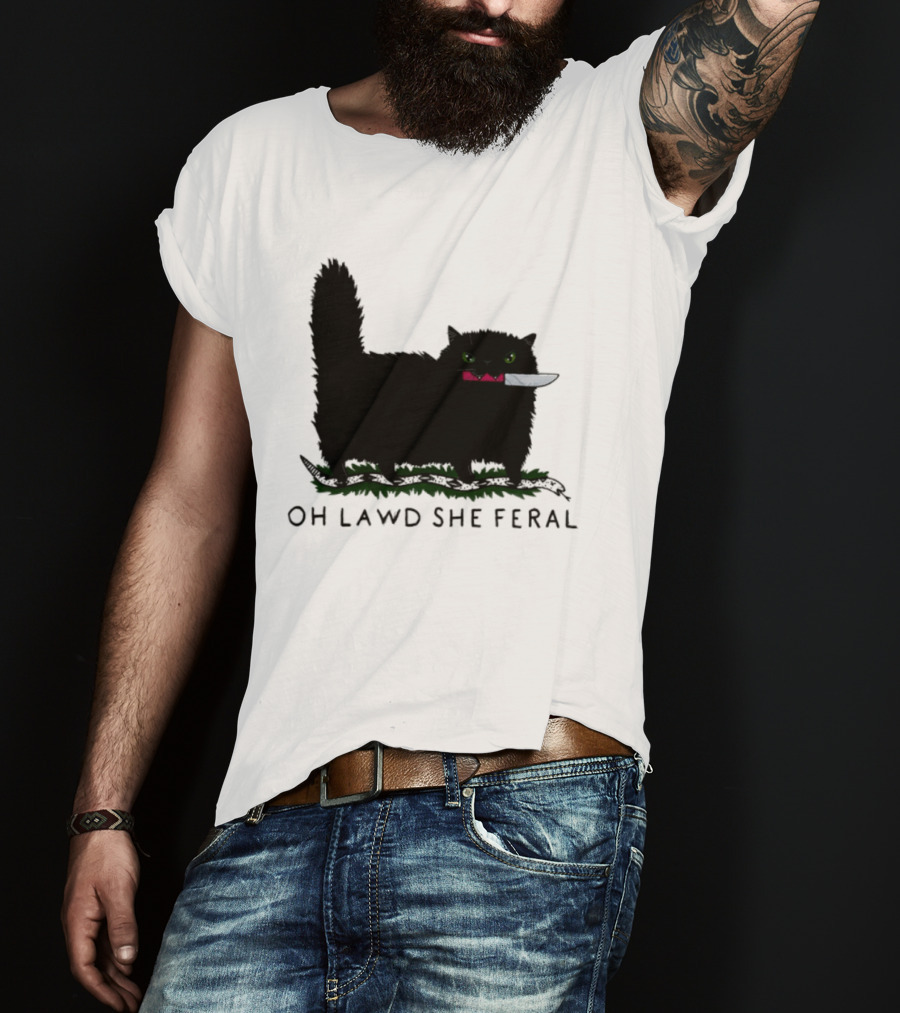 Oh Lawd She Feral Cat Knife Snake T-Shirt
