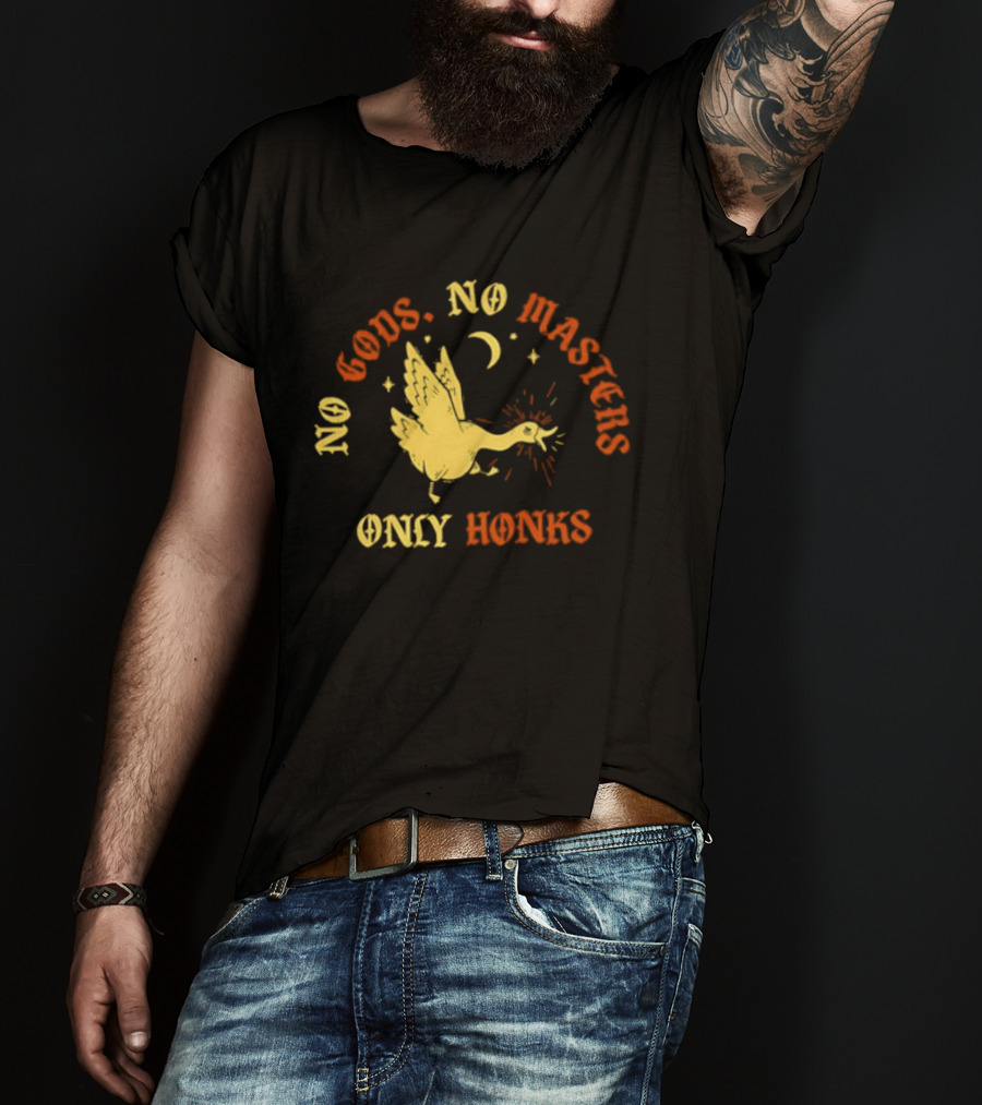 No Gods No Masters Goose Only Honks Crescent Moon And Stars T-Shirt