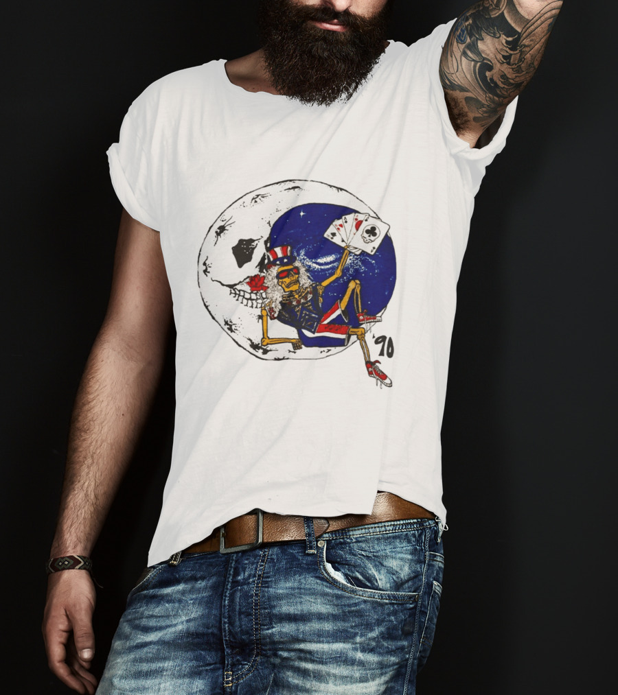 Grateful Dead 1990 Rare Uncle Sam Skeleton Moon Playing Cards T-Shirt