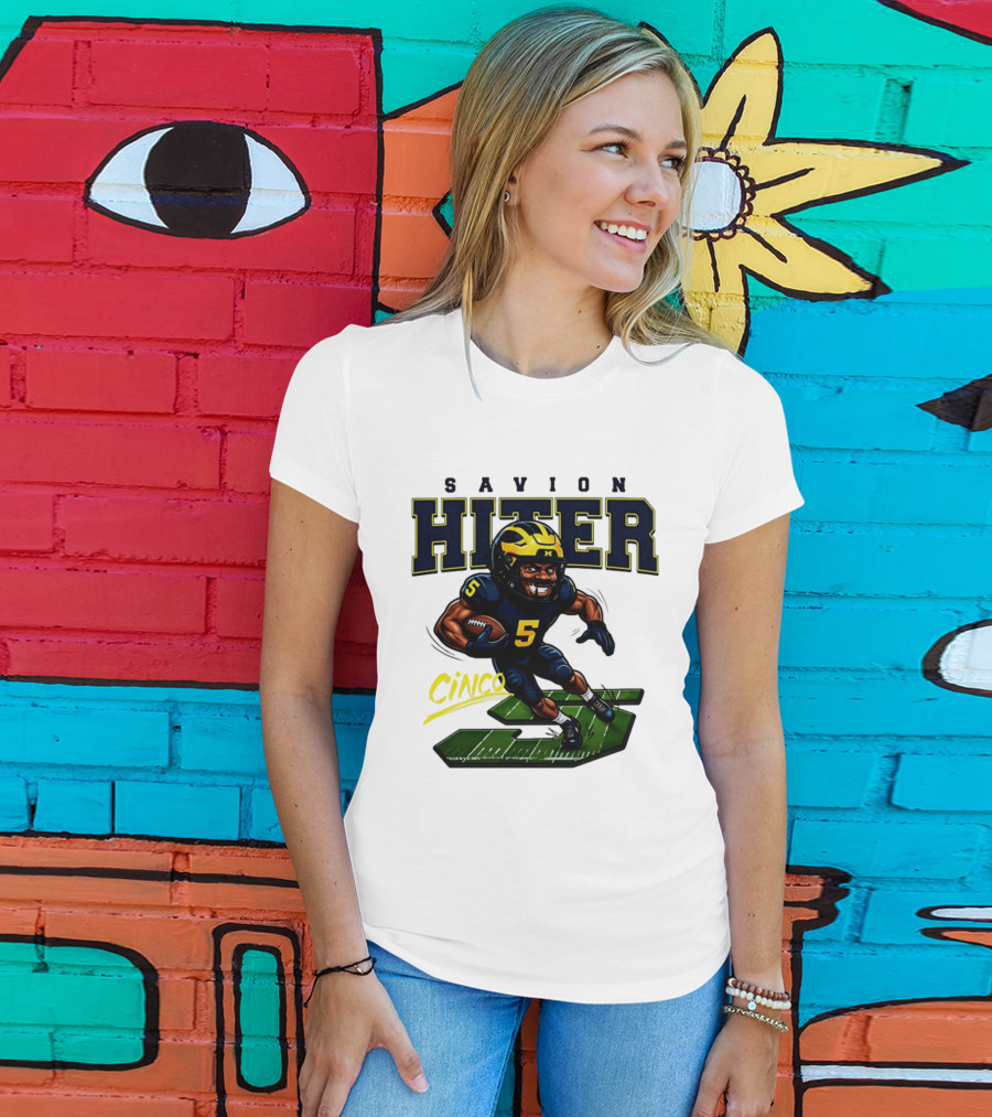 Savion Hiter Number 5 Cinco Valiant Michigan Wolverines Football Cartoon T-Shirt