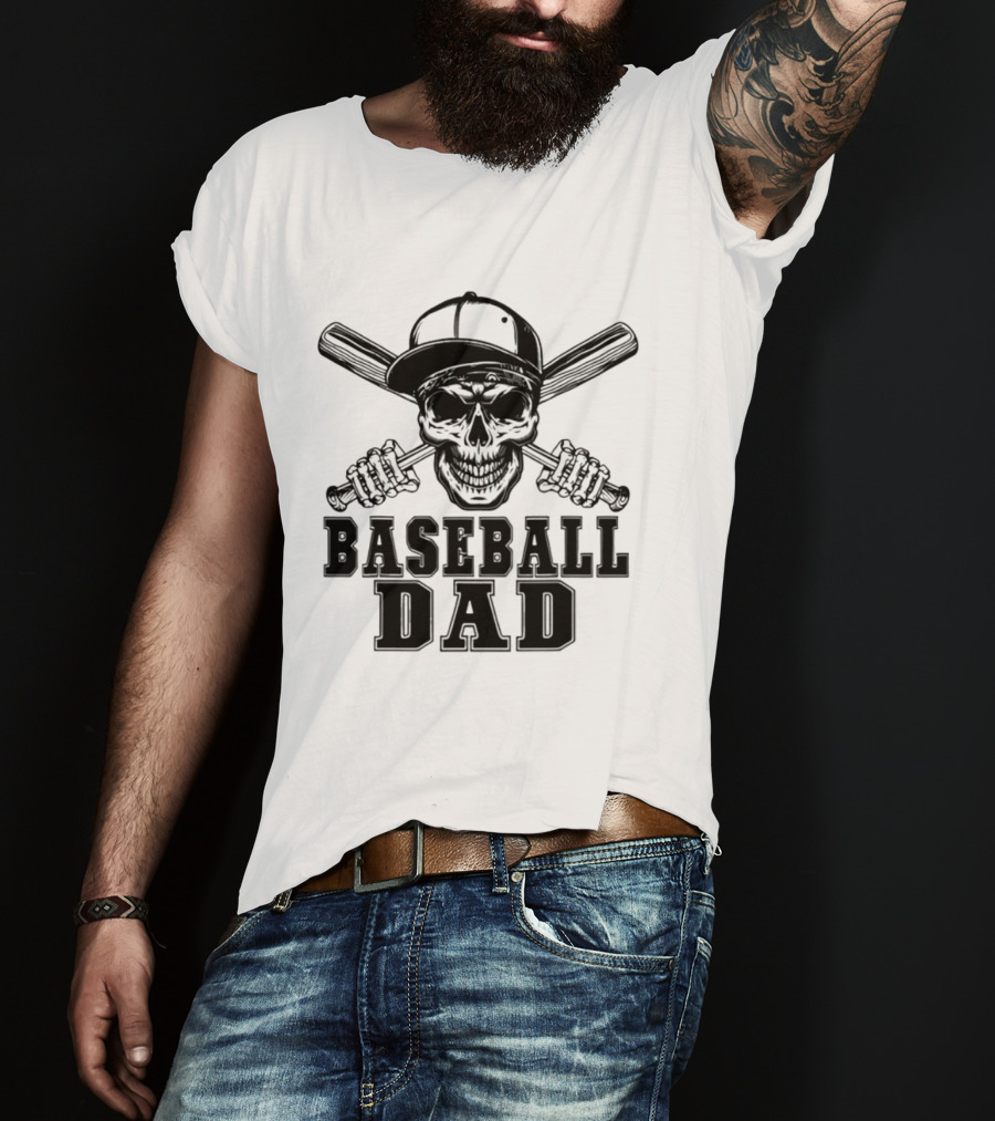Baseball Dad Skull With Cap And Bats T-Shirt