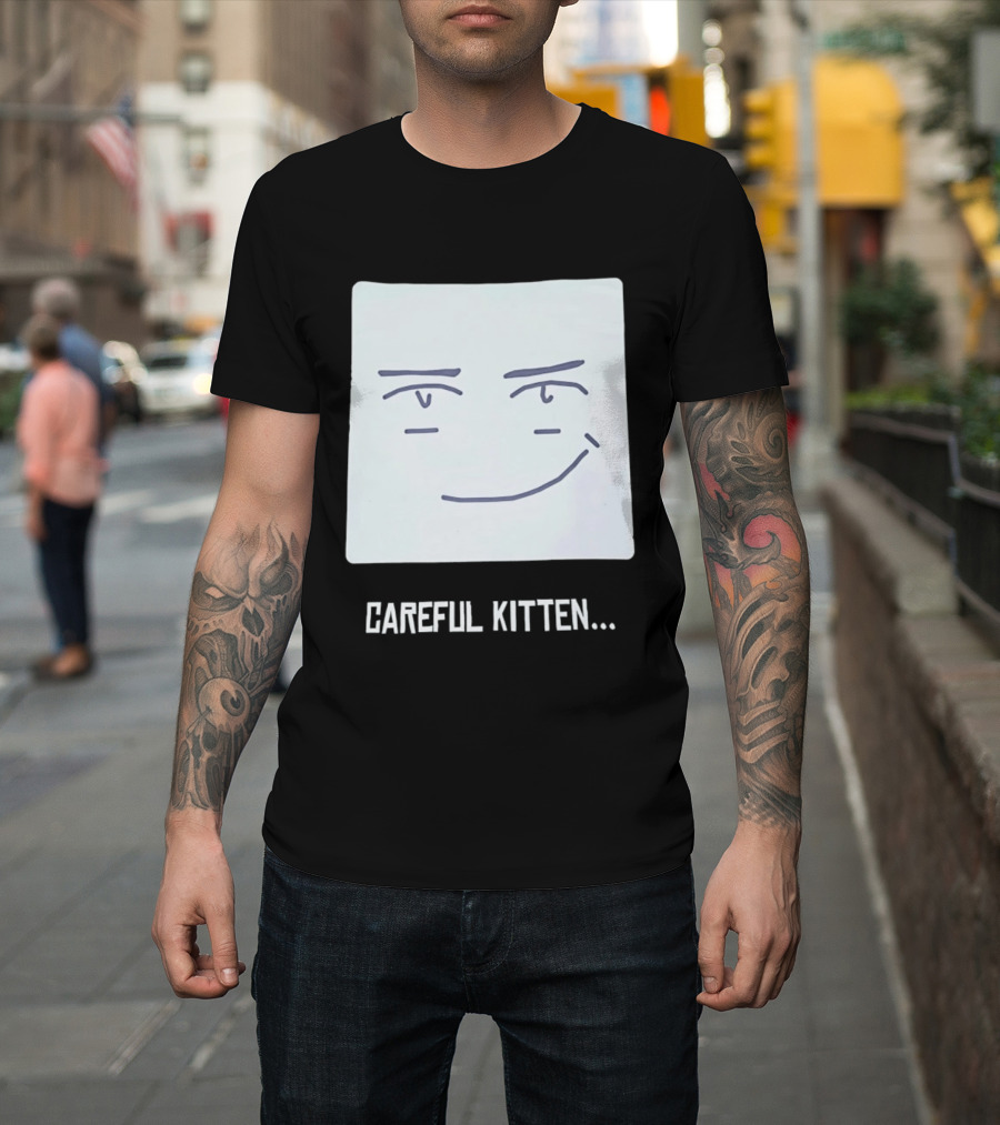 Roblox Man Face Careful Kitten Meme T-Shirt