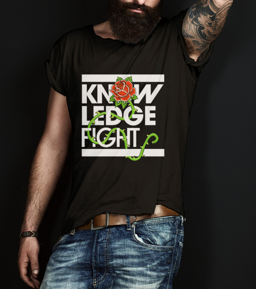 Knowledge Fight Rose With Green Vine Accents T-Shirt