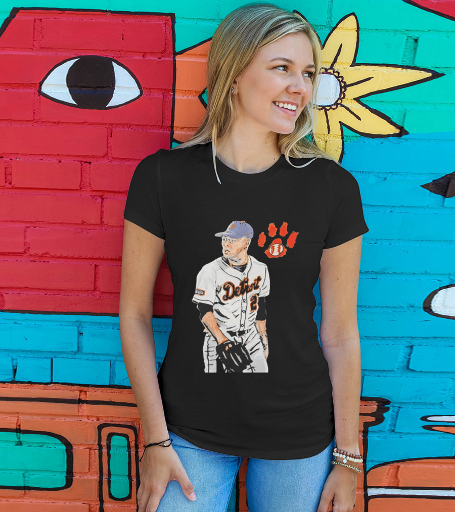 Detroit Tigers Tarik Skubal Baseball Cartoon Character With Paw Print And Baseball T-Shirt