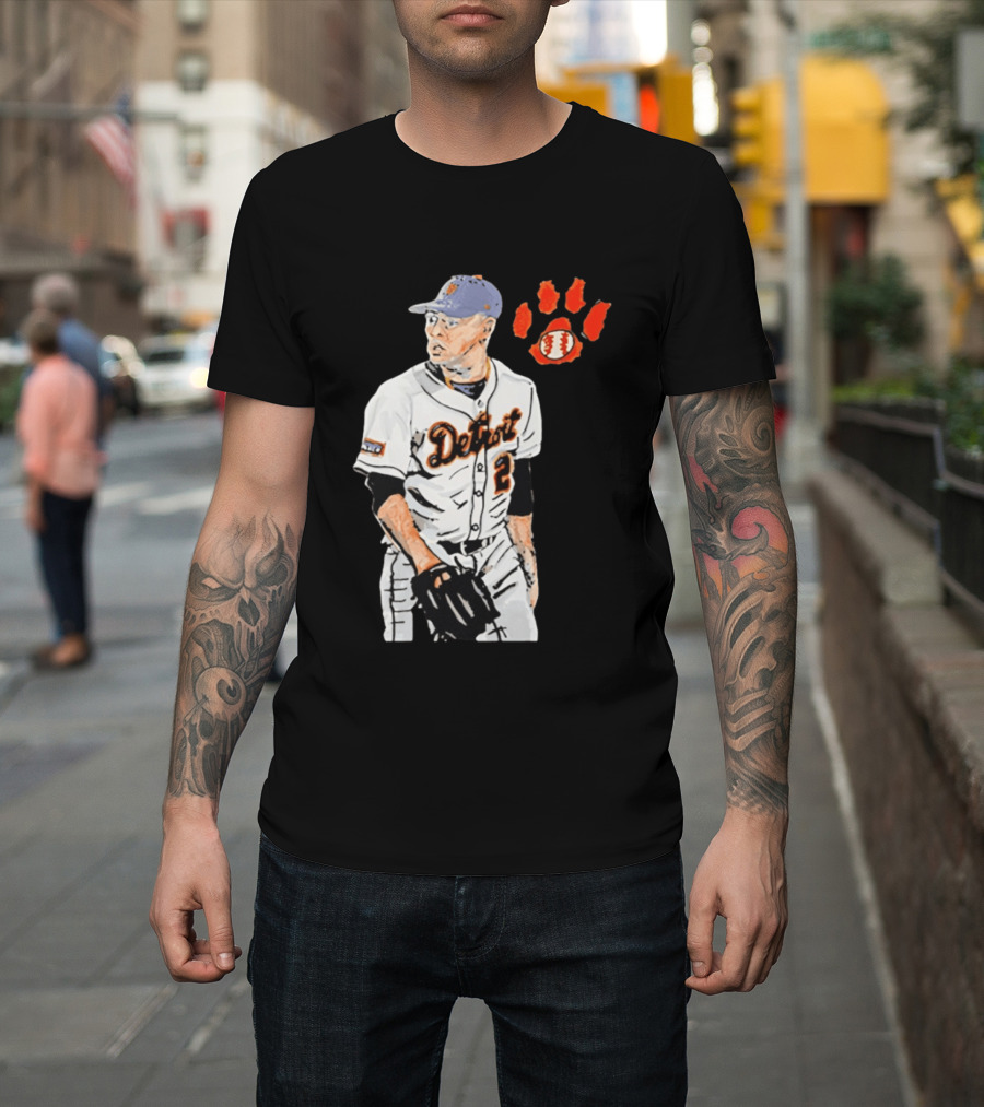 Detroit Tigers Tarik Skubal Baseball Cartoon Character With Paw Print And Baseball T-Shirt