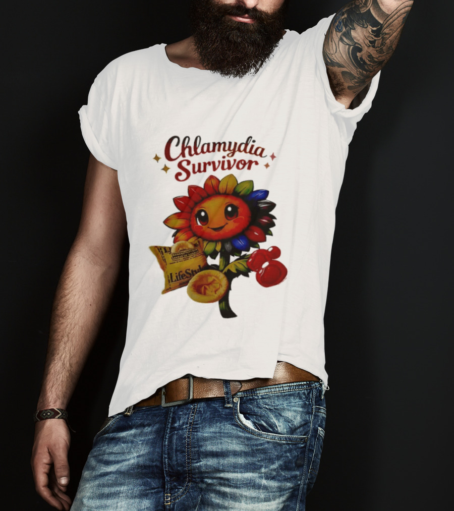 Chlamydia Survivor Rainbow Sunflower LifeStyles Condom Sexual Health Awareness STI STD T-Shirt