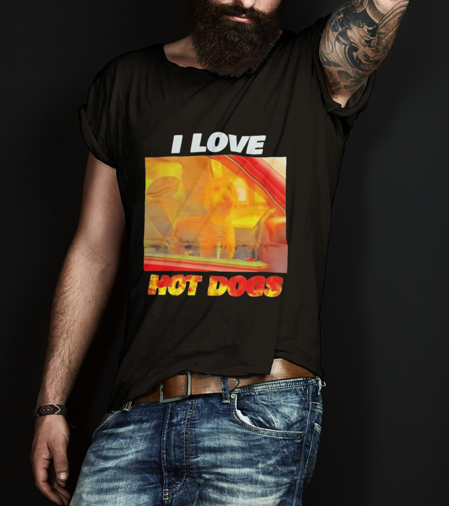 I Love Hot Dogs Poodle In Car T-Shirt