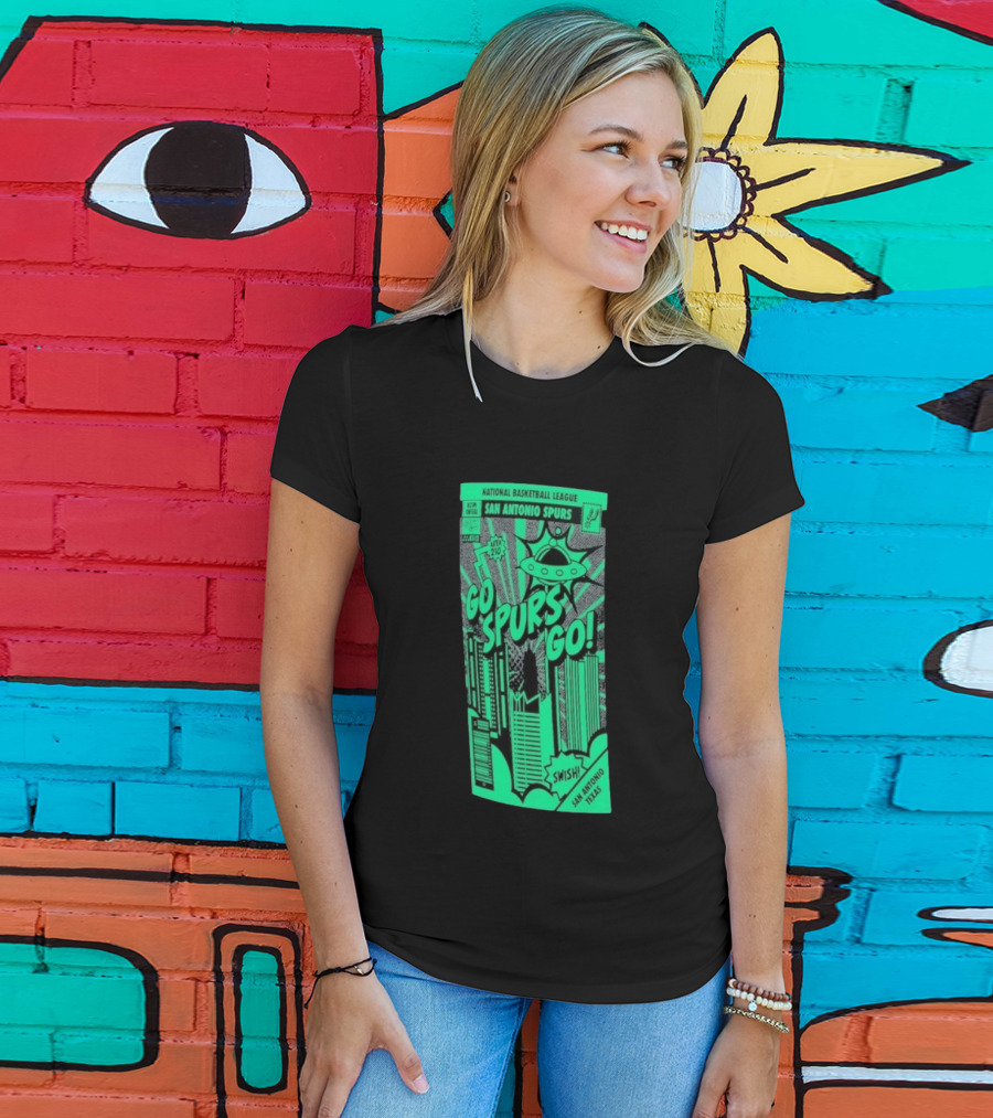 National Basketball League San Antonio Spurs Go Spurs Go Area 210 San Antonio Texas Comic Swish T-Shirt