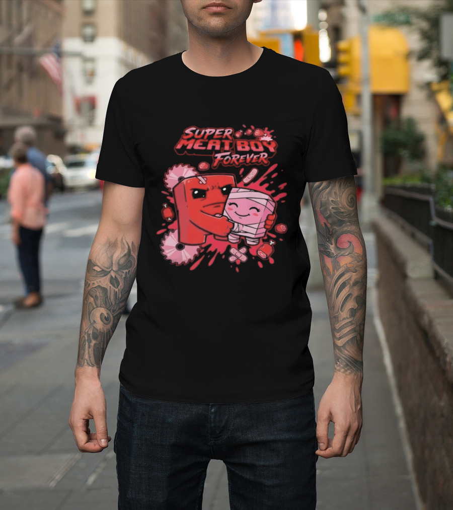 Super Meat Boy Forever Retro Character Hugging T-Shirt
