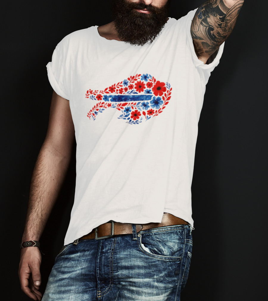 Buffalo Bills Floral Team Art Blue And Red Flowers T-Shirt