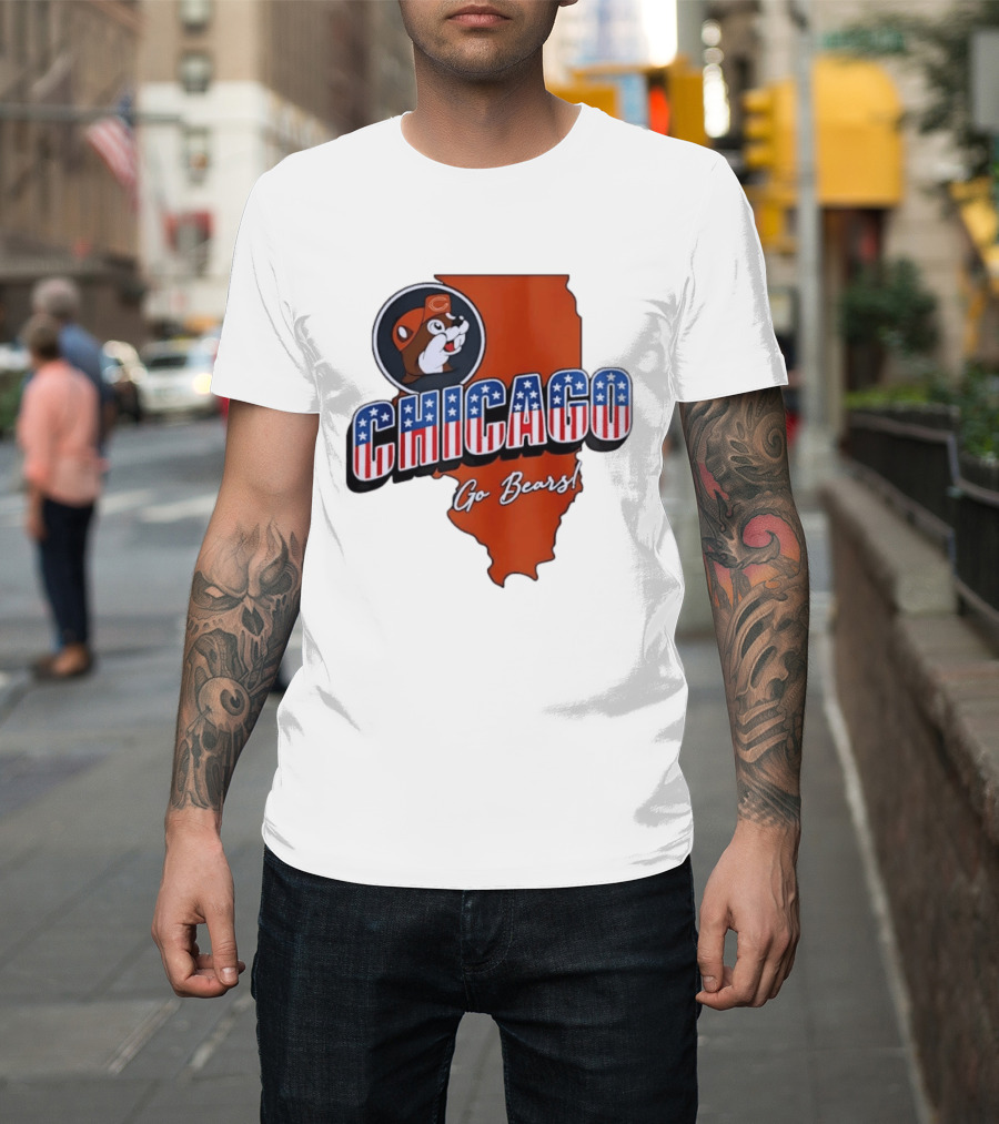 Chicago Bears Buc Ee's Go Bears Patriotic Illinois Map T-Shirt