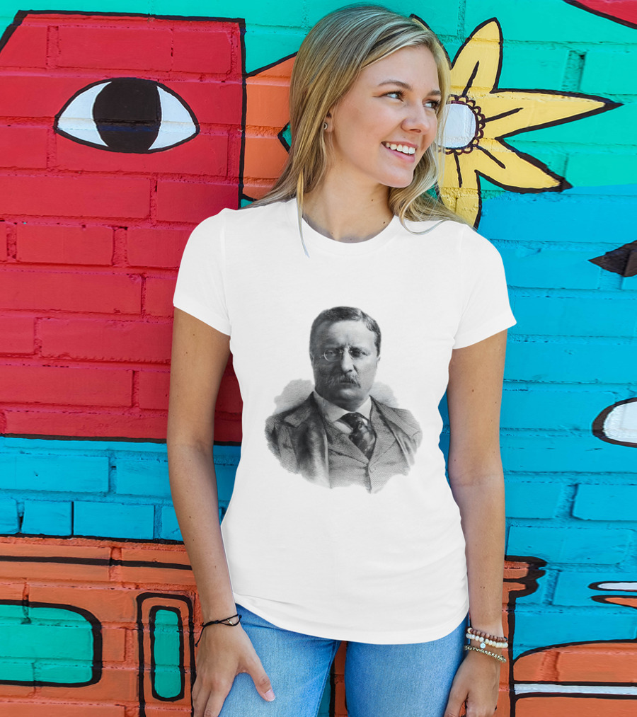 Theodore Roosevelt Engraving President USA Iconic Historical Figure T-Shirt