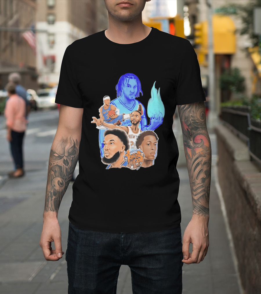New York Knicks Basketball Stars Collage With Team Logo And Players T-Shirt