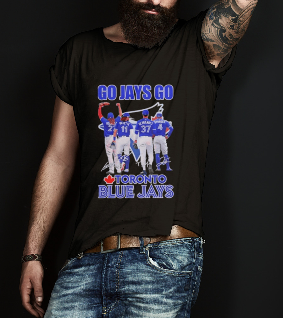 Go Jays Go Toronto Blue Jays Bichette Guerrero Hernandez Springer Autographed Baseball T-Shirt
