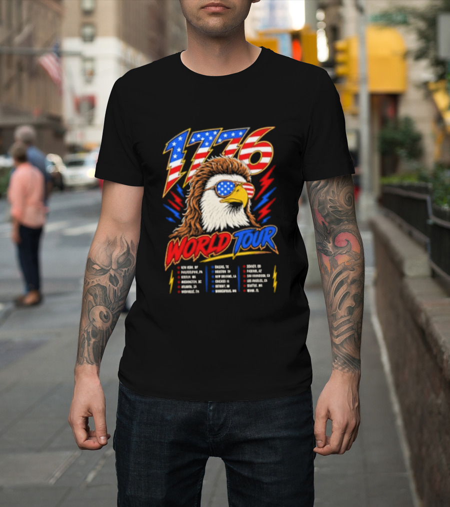 1776 World Tour Bald Eagle Mullet USA Flag Sunglasses T-Shirt