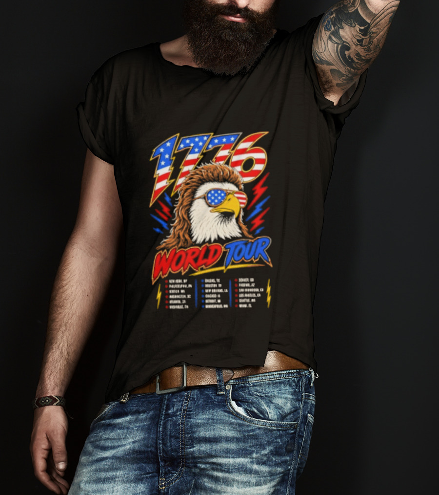 1776 World Tour Bald Eagle Mullet USA Flag Sunglasses T-Shirt