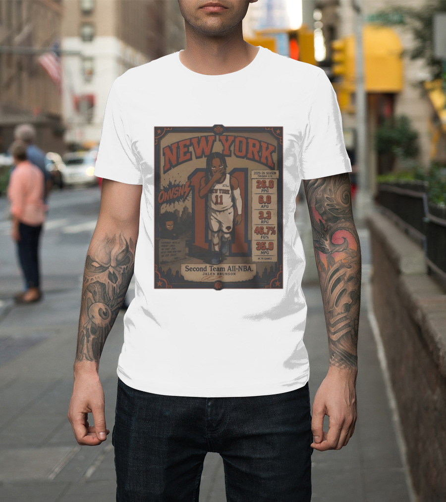 New York Knicks Jalen Brunson Second Team All NBA 2025 26 Season Stats And Animation T-Shirt