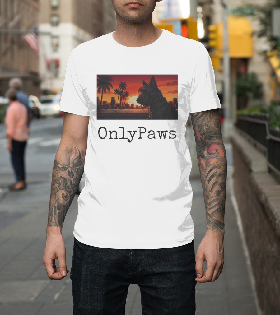 Scottish Terrier OnlyPaws Sunset Cityscape T-Shirt