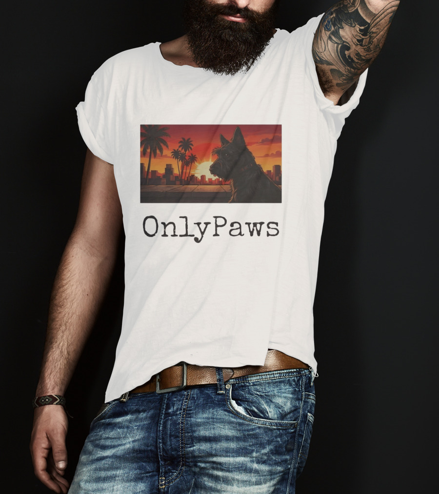 Scottish Terrier OnlyPaws Sunset Cityscape T-Shirt