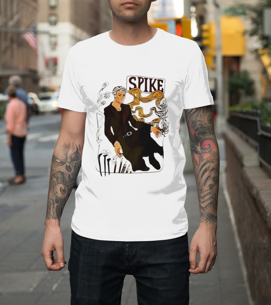 Spike Buffy The Vampire Slayer Illustrated Design With Abstract Vines And Accents T-Shirt