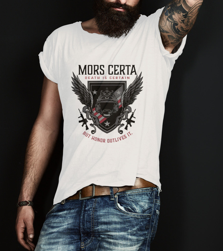 Mors Certa Death Is Certain But Honor Outlives It Winged Helmet Warrior's Legacy T-Shirt