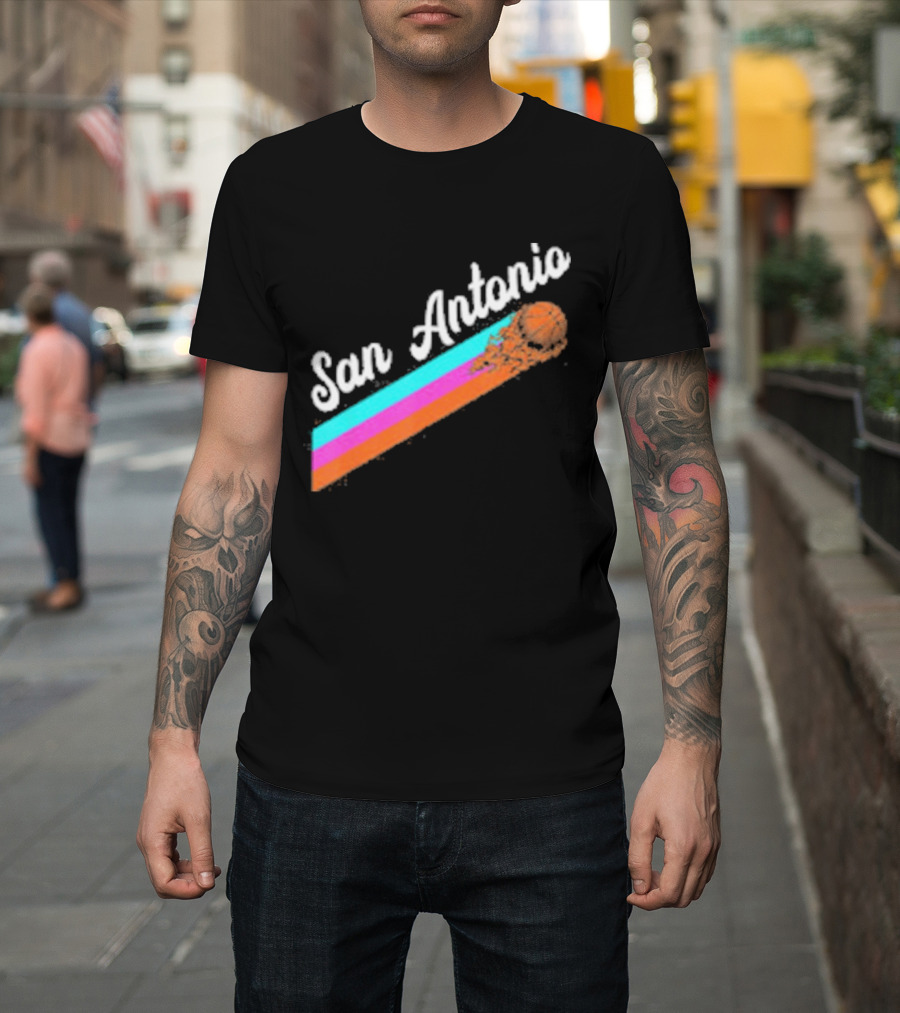 San Antonio Retro Basketball Multicolor Stripes T-Shirt