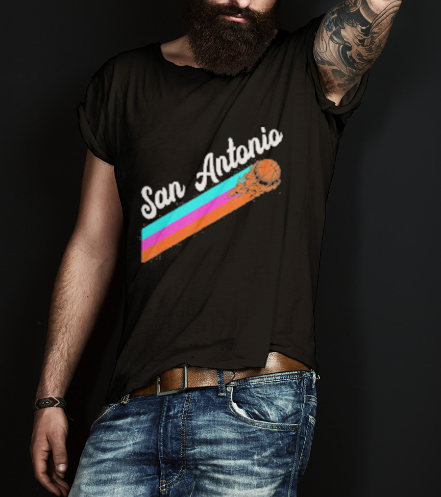 San Antonio Retro Basketball Multicolor Stripes T-Shirt