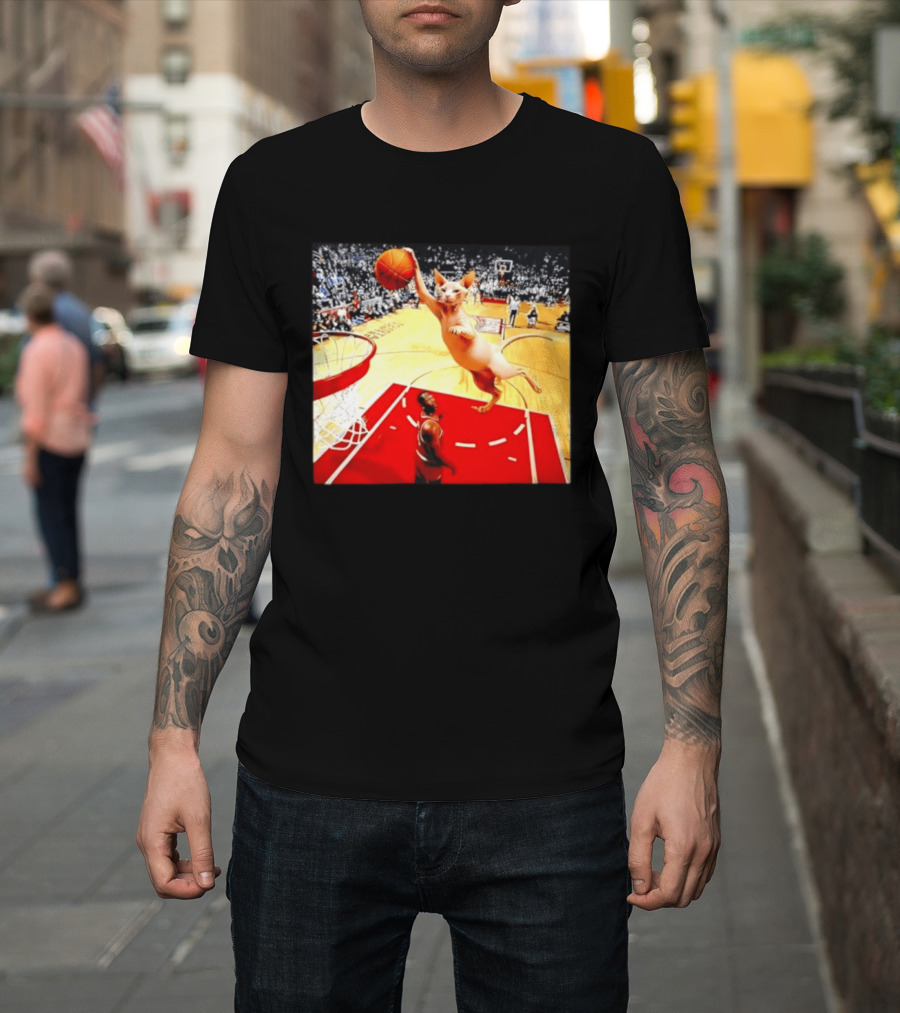 Sphynx Cat Slam Dunk Basketball Scene With Crowd T-Shirt