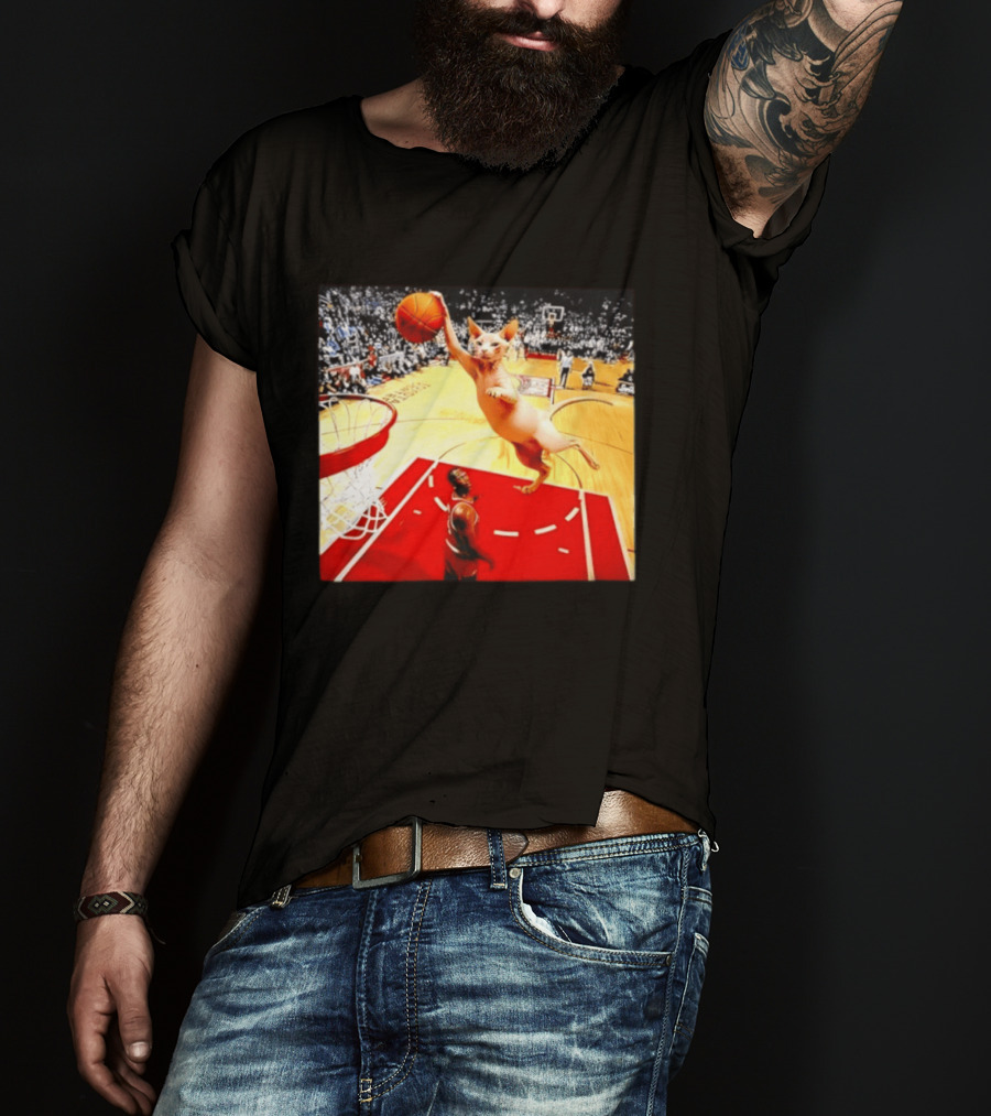 Sphynx Cat Slam Dunk Basketball Scene With Crowd T-Shirt