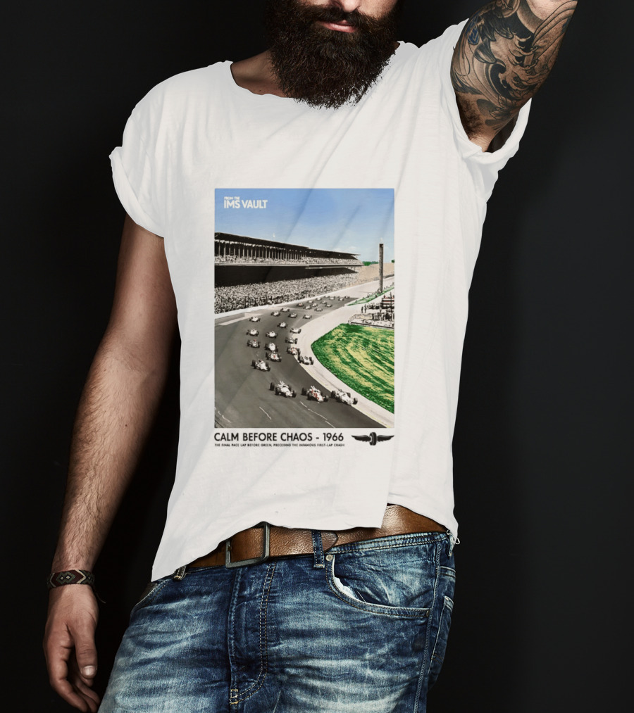 From The IMS Vault Calm Before Chaos 1966 Indianapolis Motor Speedway Racing Scene T-Shirt