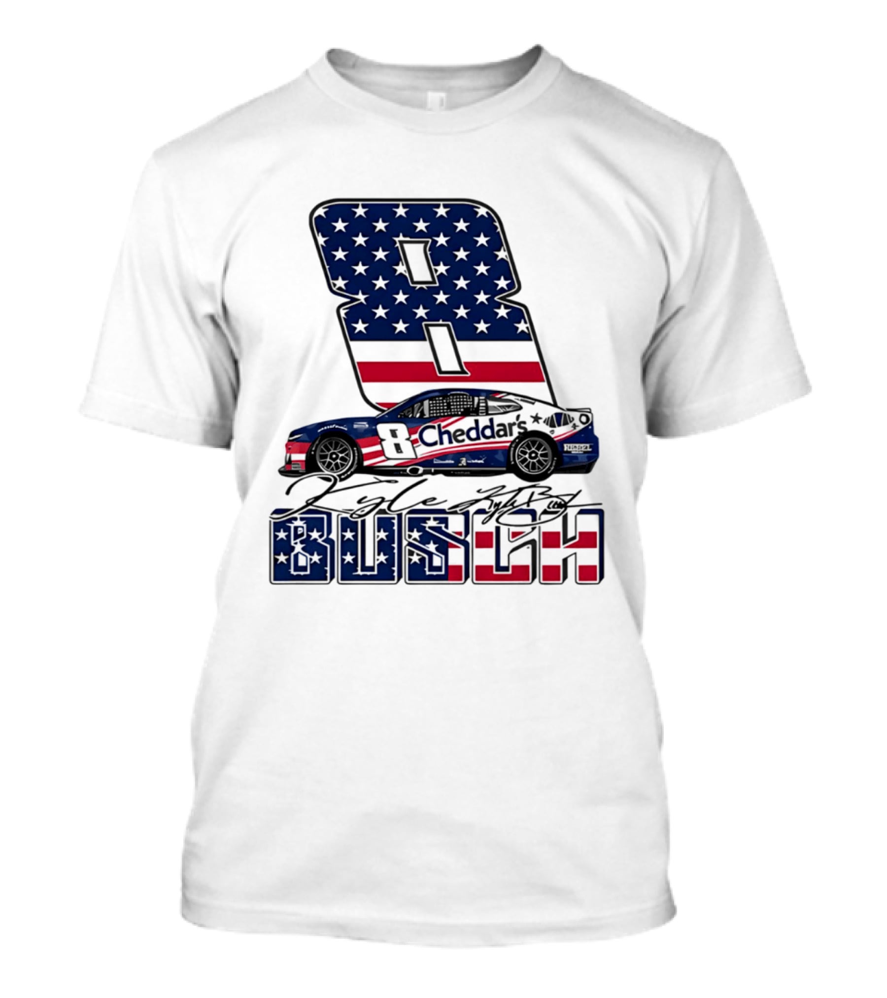 Kyle Busch Racing 8 American Flag Cheddar's Car Stars Stripes T-Shirt