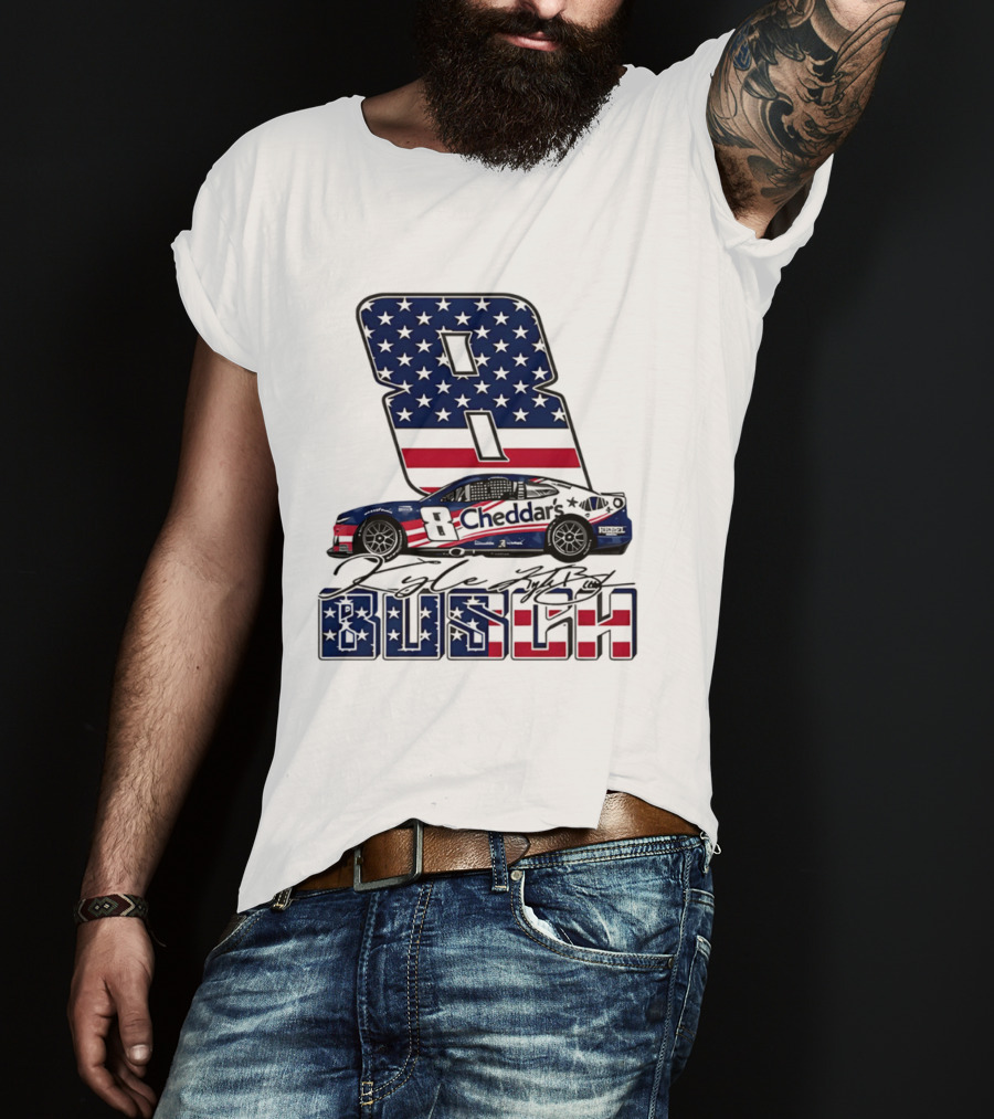 Kyle Busch Racing 8 American Flag Cheddar's Car Stars Stripes T-Shirt