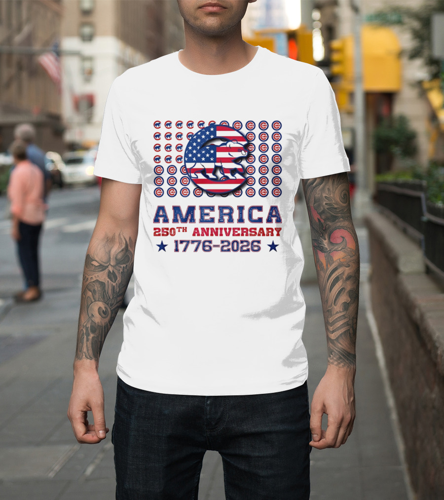 Chicago Cubs America 250th Anniversary 1776 2026 Stars And Stripes Bear T-Shirt