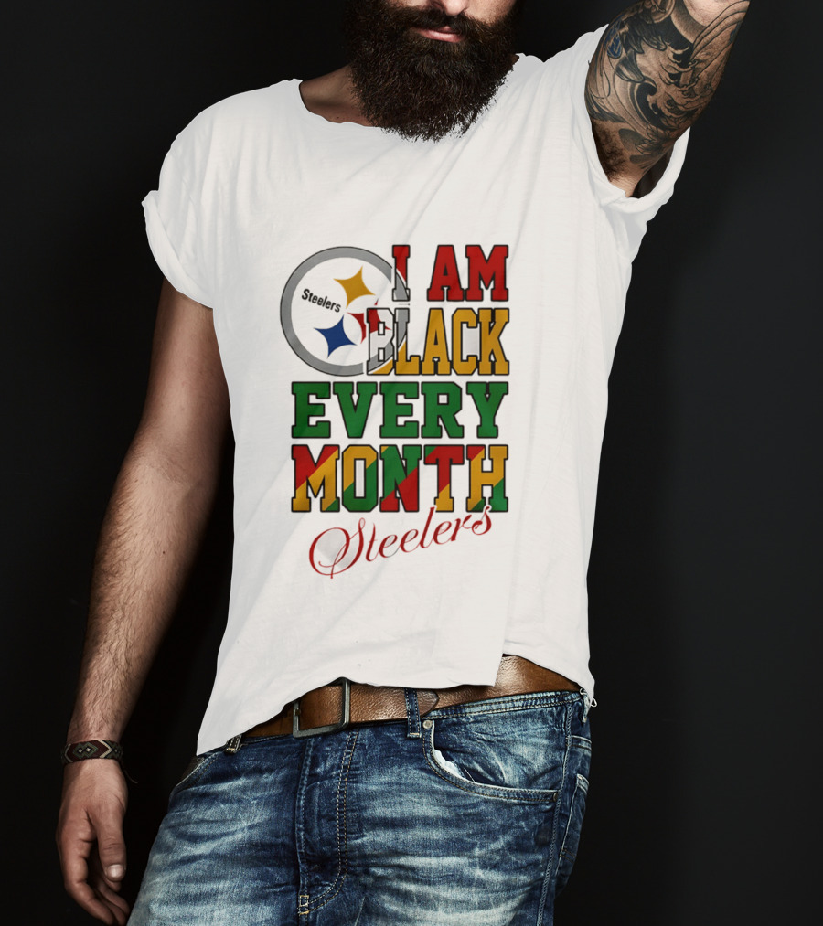 I Am Black Every Month Steelers Juneteenth T-Shirt