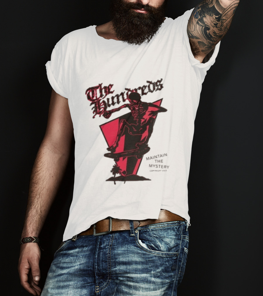 The Hundreds Skeleton Skateboard Maintain The Mystery Skull Mountain 2023 T-Shirt
