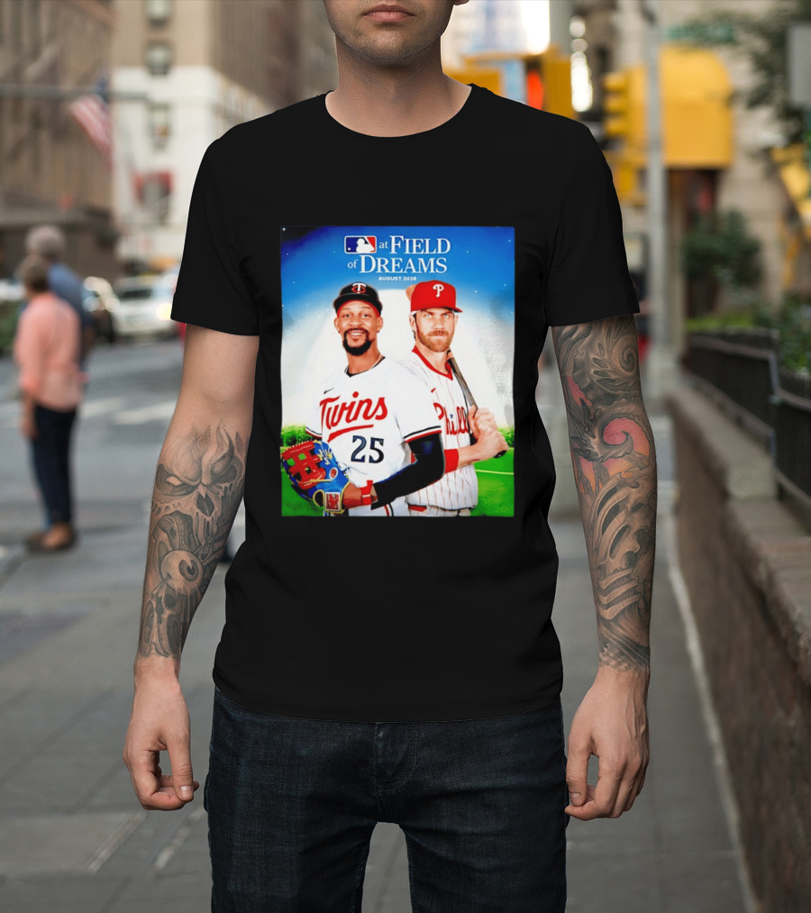 Twins Buxton Vs Phillies Harper MLB At Field Of Dreams August 2026 T-Shirt