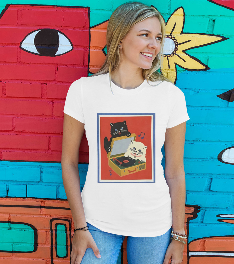 Alley Cats With Record Player And Musical Notes T-Shirt