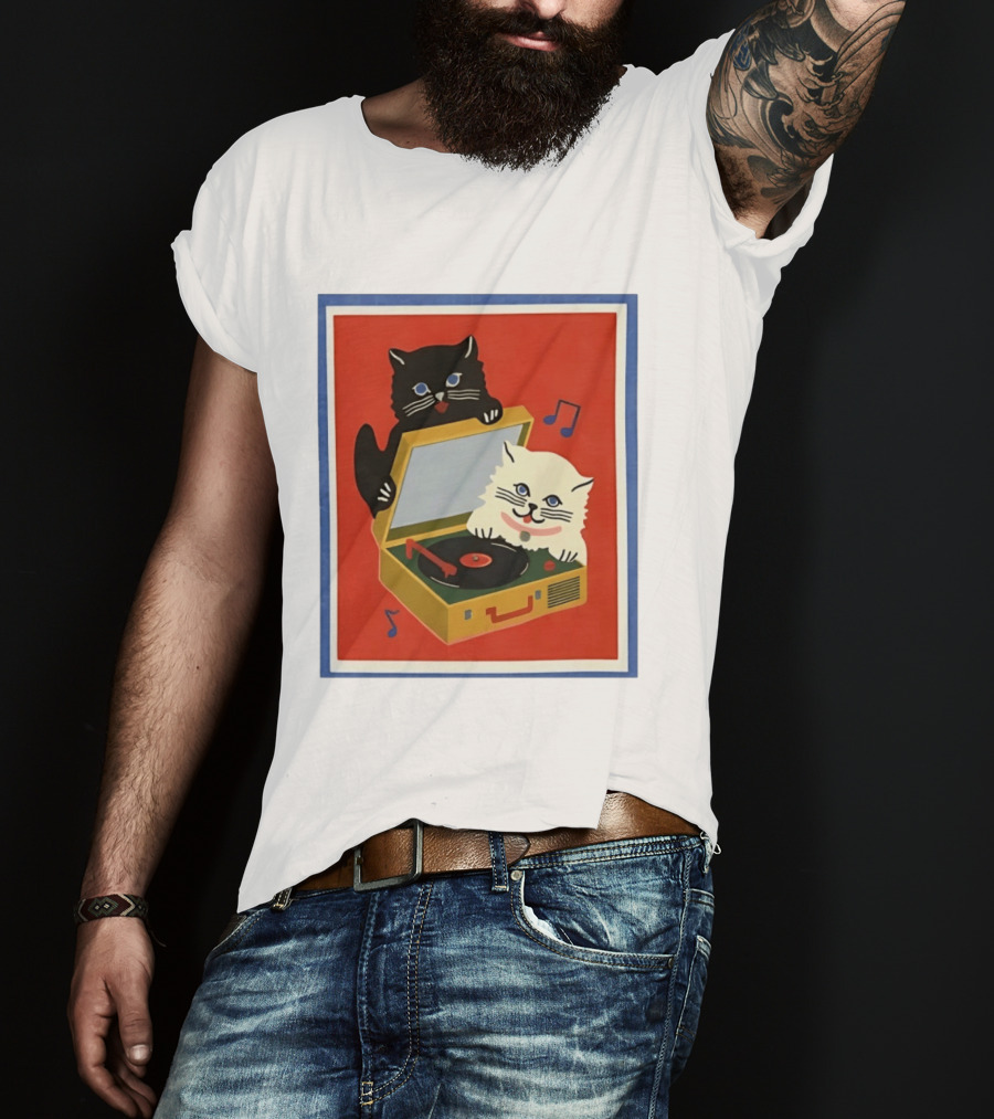 Alley Cats With Record Player And Musical Notes T-Shirt
