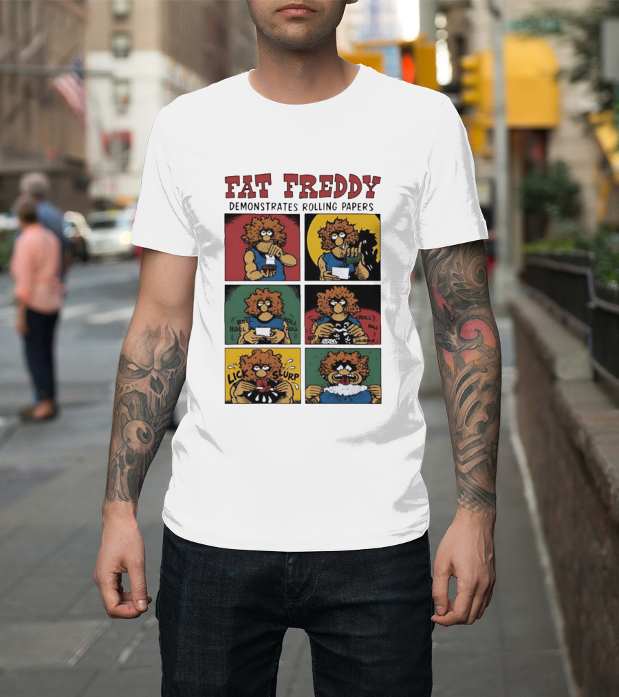 Fabulous Furry Freak Brothers Fat Freddy Rolling Papers Guide Comic Panels T-Shirt
