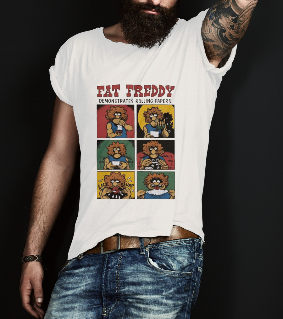 Fabulous Furry Freak Brothers Fat Freddy Rolling Papers Guide Comic Panels T-Shirt