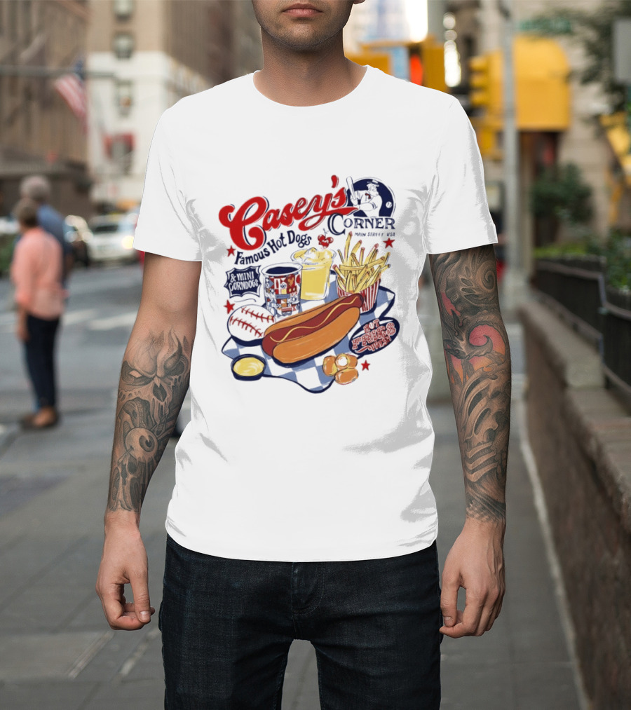Casey's Corner Famous Hot Dogs Main Street USA Baseball Player Snacks T-Shirt