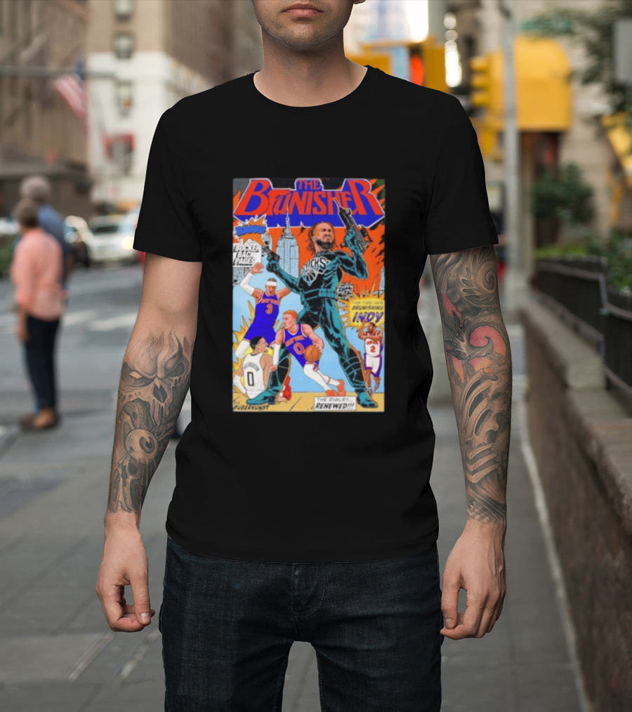 Knicks Comic Crossover The Brunisher Bocker Backpages Featuring Empire State Building T-Shirt