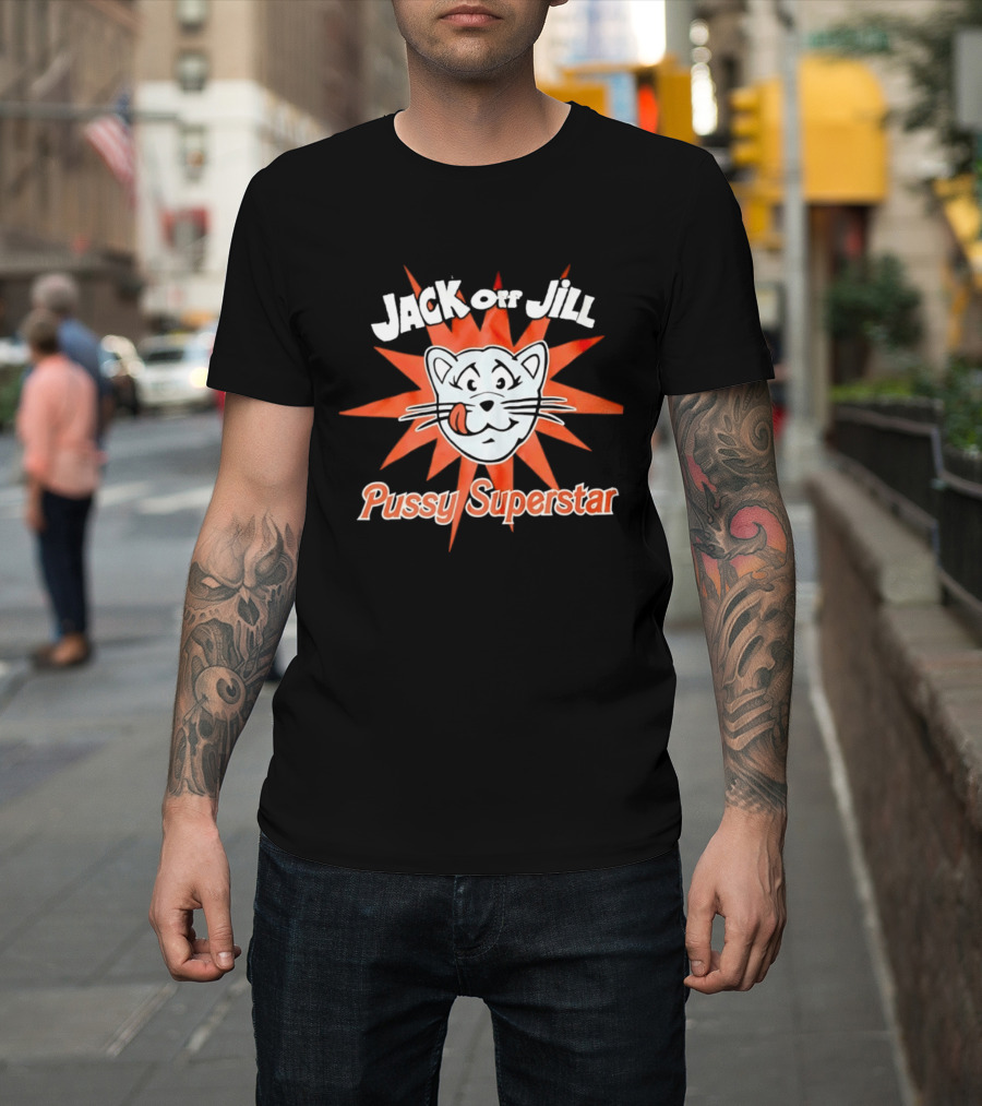 Jack Off Jill Pussy Superstar Retro Cat Face Sunburst T-Shirt